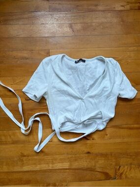 Zara White Wrap Tie Crop Top